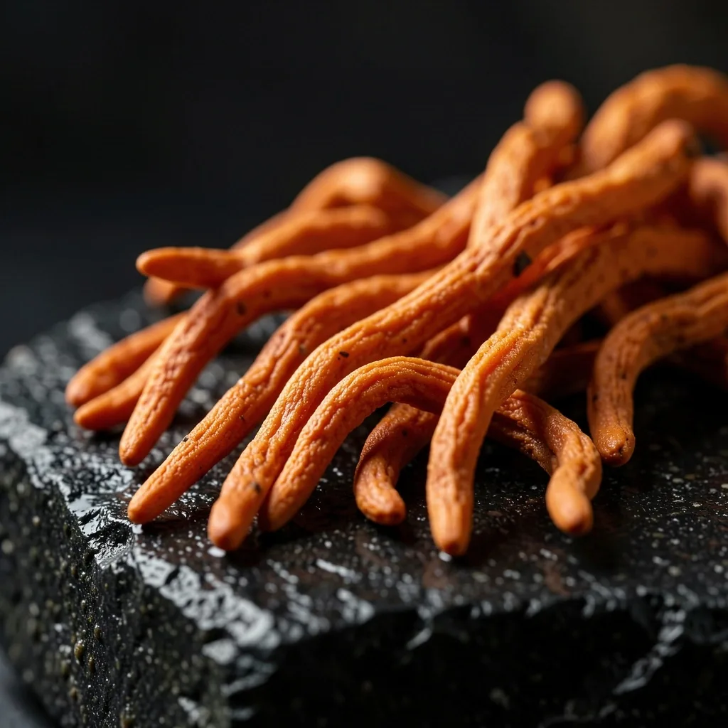 Dried cordyceps mushroom pieces