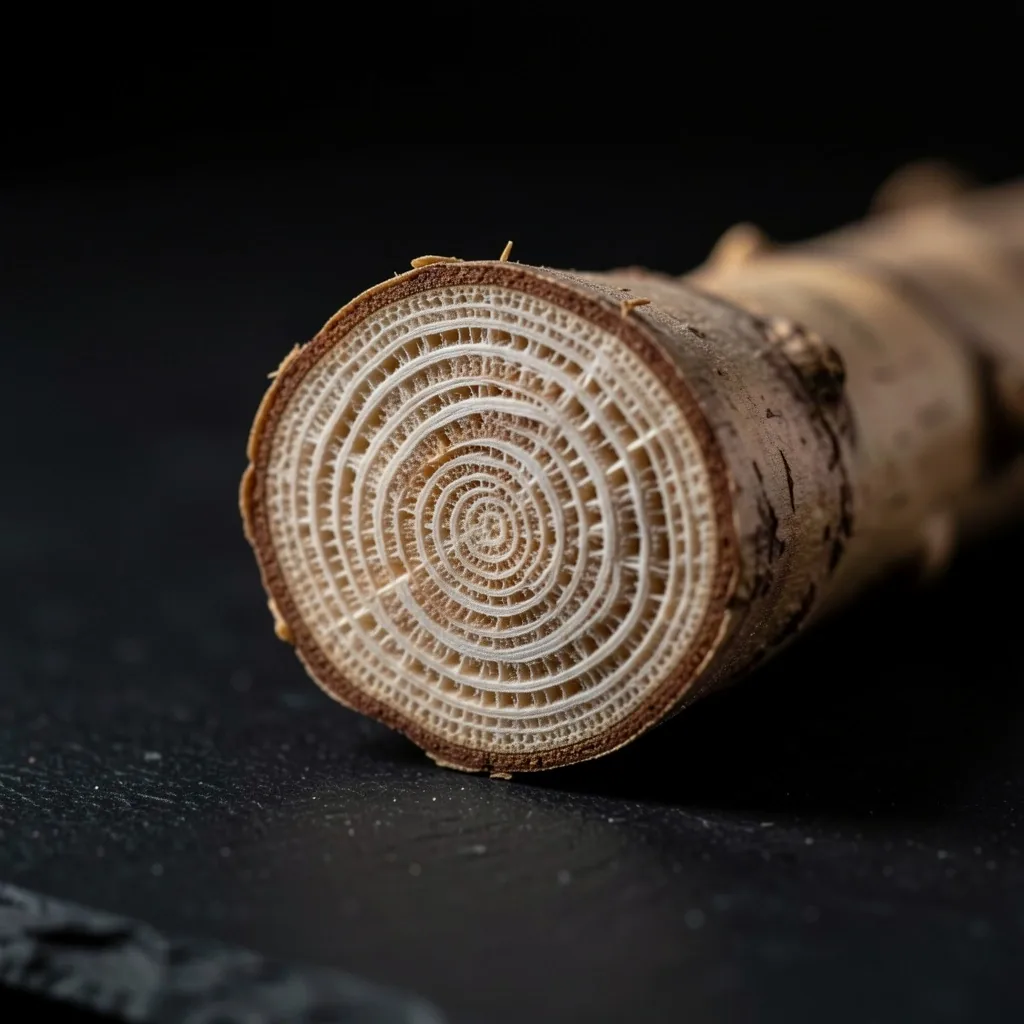 Macro view of a dried botanical root cross-section